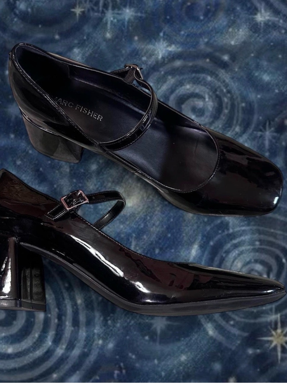 Marc Fisher Black Patent Mary Jane Block Heels Classy Preppy Whimsygoth